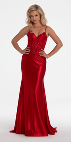 Sweetheart Glitter Sateen Embroidered Trumpet Dress