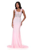 ASHLEYlauren Beaded Corset Bow Prom Dress 12179