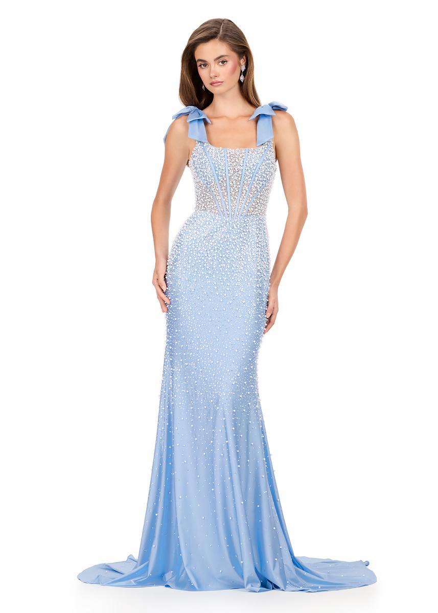 ASHLEYlauren Beaded Corset Bow Prom Dress 12179