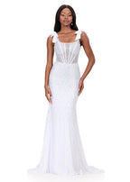 ASHLEYlauren Beaded Corset Bow Prom Dress 12179