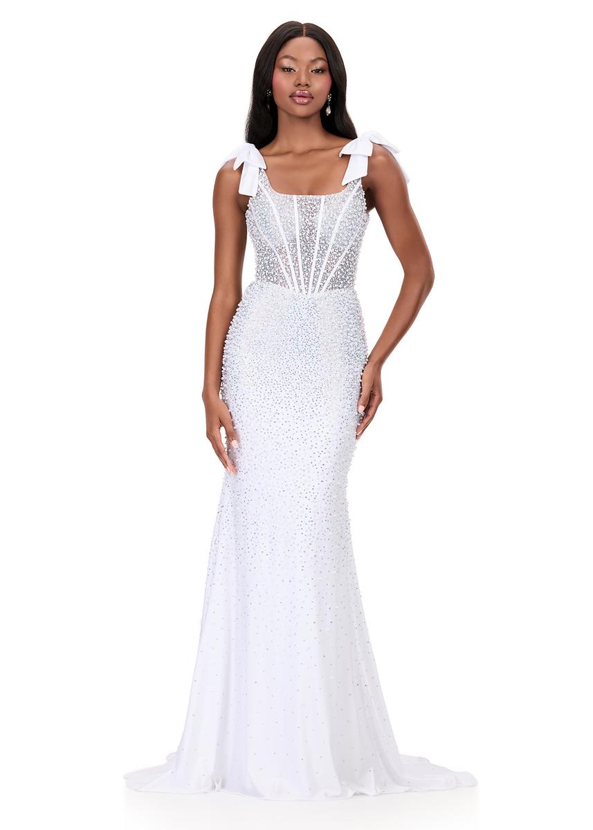 ASHLEYlauren Beaded Corset Bow Prom Dress 12179