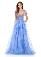 ASHLEYlauren Beaded Illusion Ruffle Prom Dress 12312