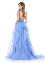 ASHLEYlauren Beaded Illusion Ruffle Prom Dress 12312