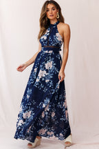 Baylor Floral Halterneck Maxi Dress Navy