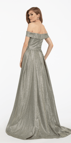 Off the Shoulder Metallic Shimmer Dress