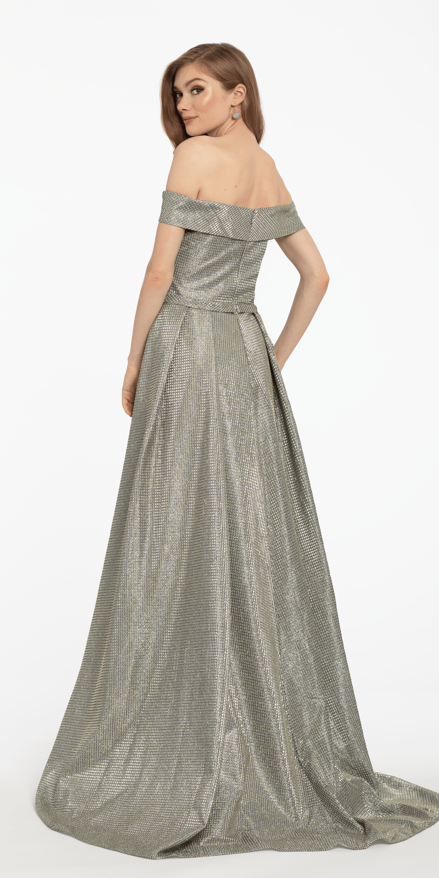 Off the Shoulder Metallic Shimmer Dress