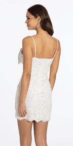 Floral Lace Bow Front Sheath Dress with Scalloped Hem