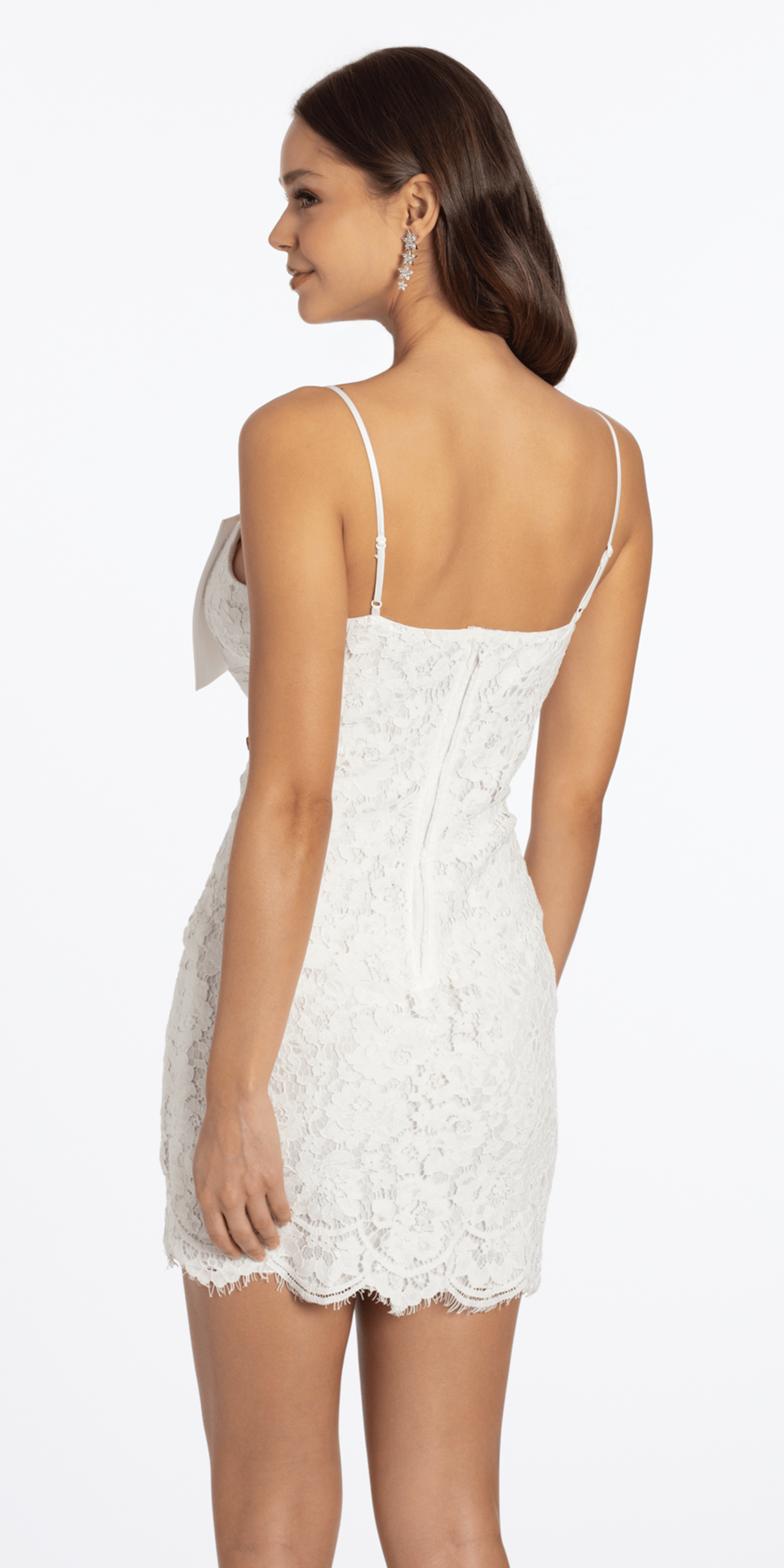 Floral Lace Bow Front Sheath Dress with Scalloped Hem