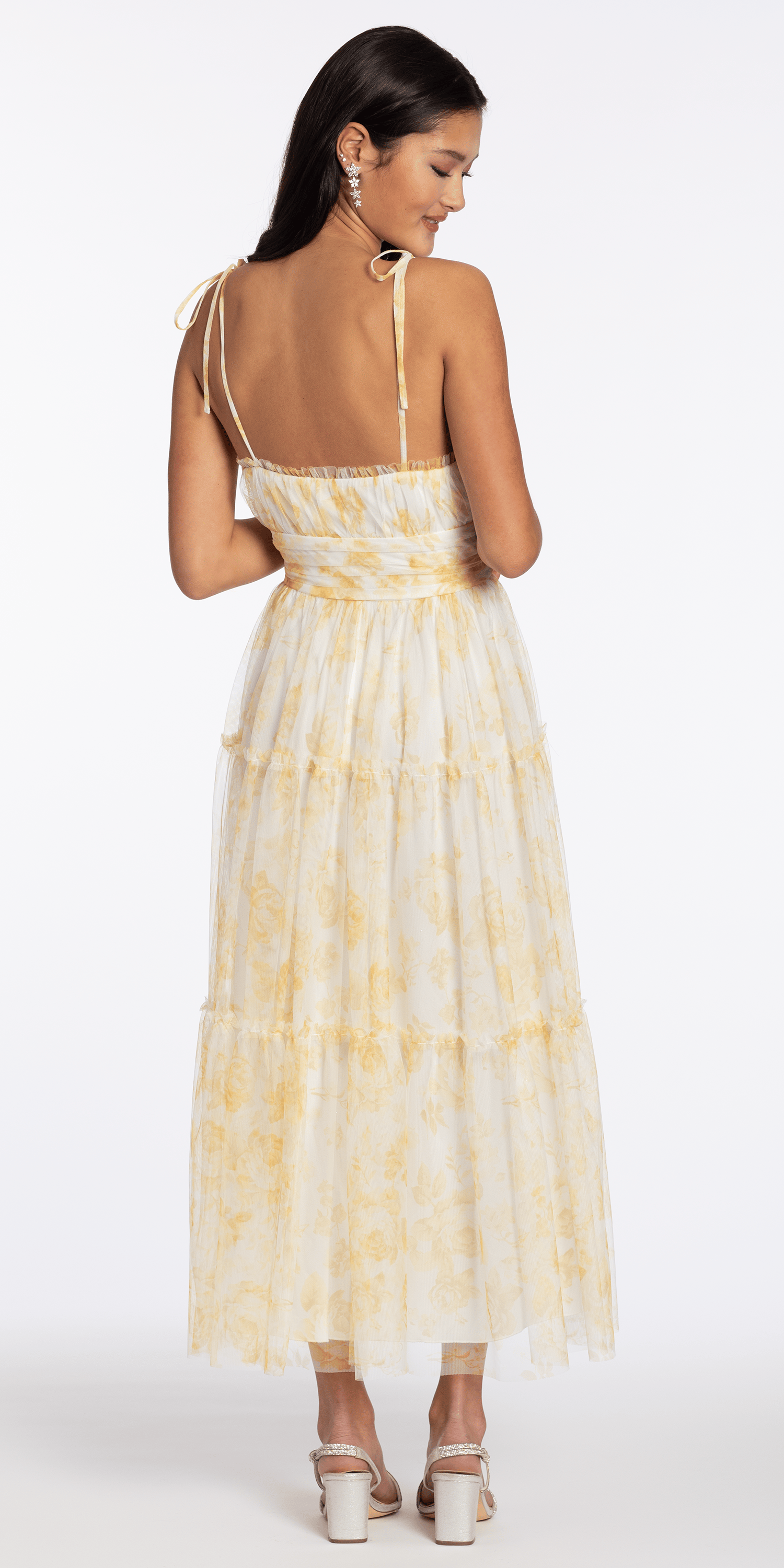 Mesh Scoop Neck Ruffle Tiered Maxi Dress with Shoulder Ties