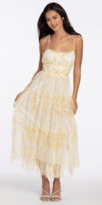 Mesh Scoop Neck Ruffle Tiered Maxi Dress with Shoulder Ties