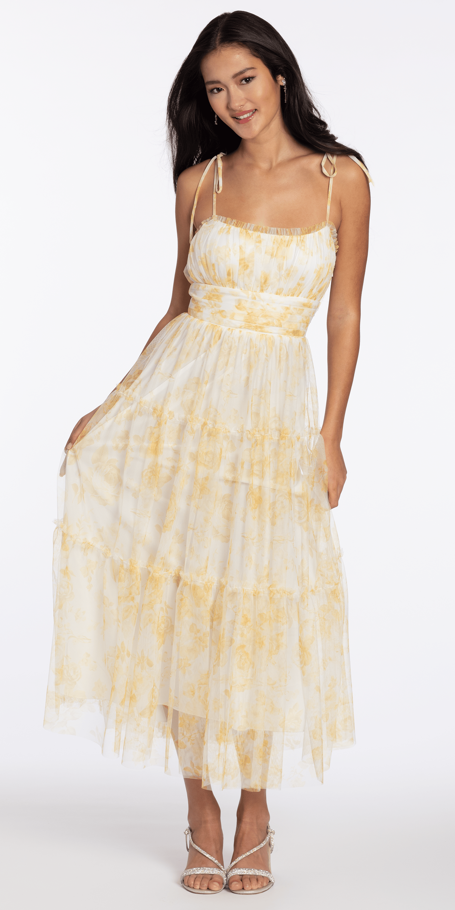 Mesh Scoop Neck Ruffle Tiered Maxi Dress with Shoulder Ties