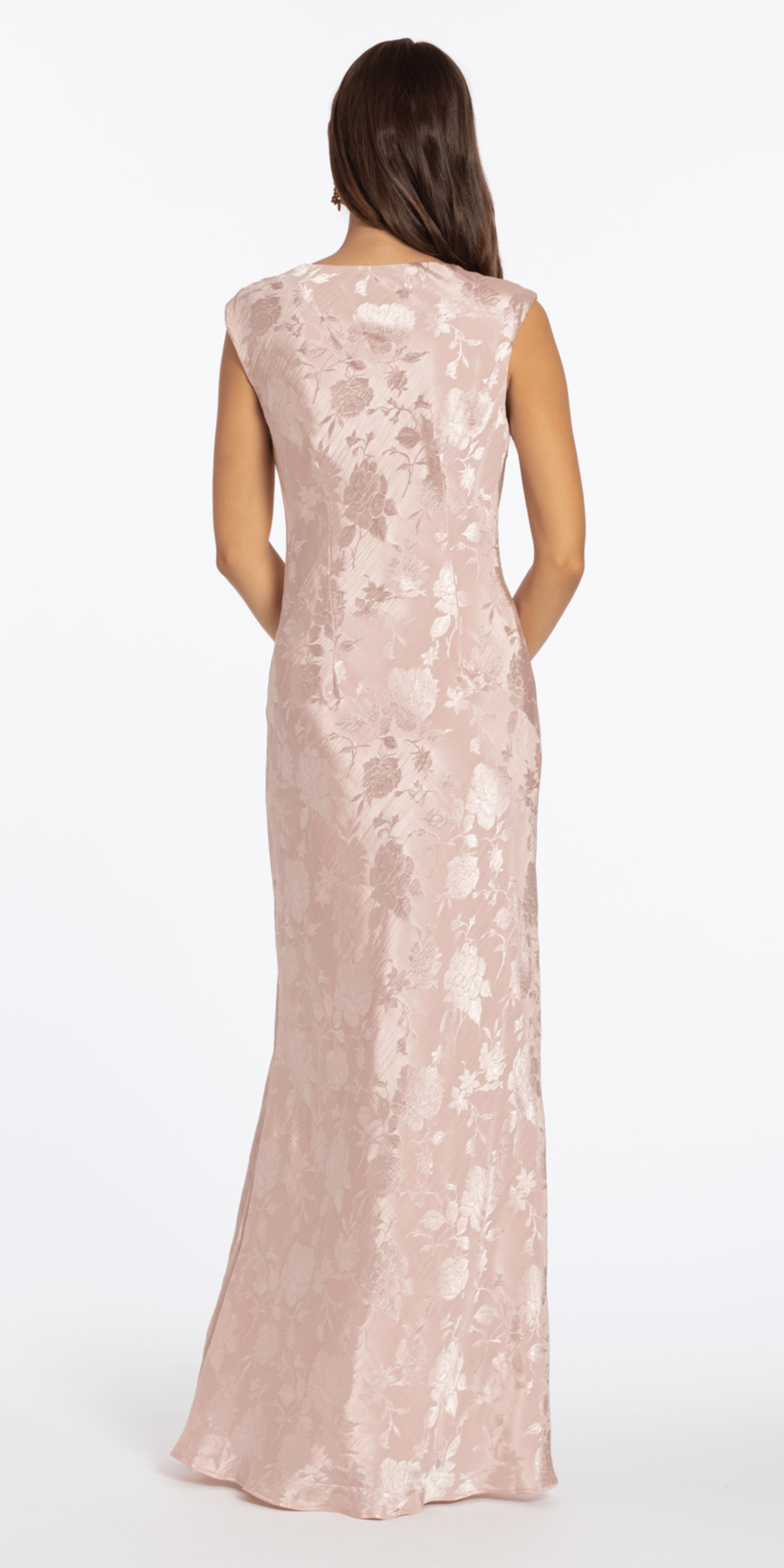 Floral Jacquard Cowl Neck Column Dress