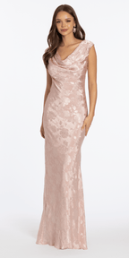 Floral Jacquard Cowl Neck Column Dress