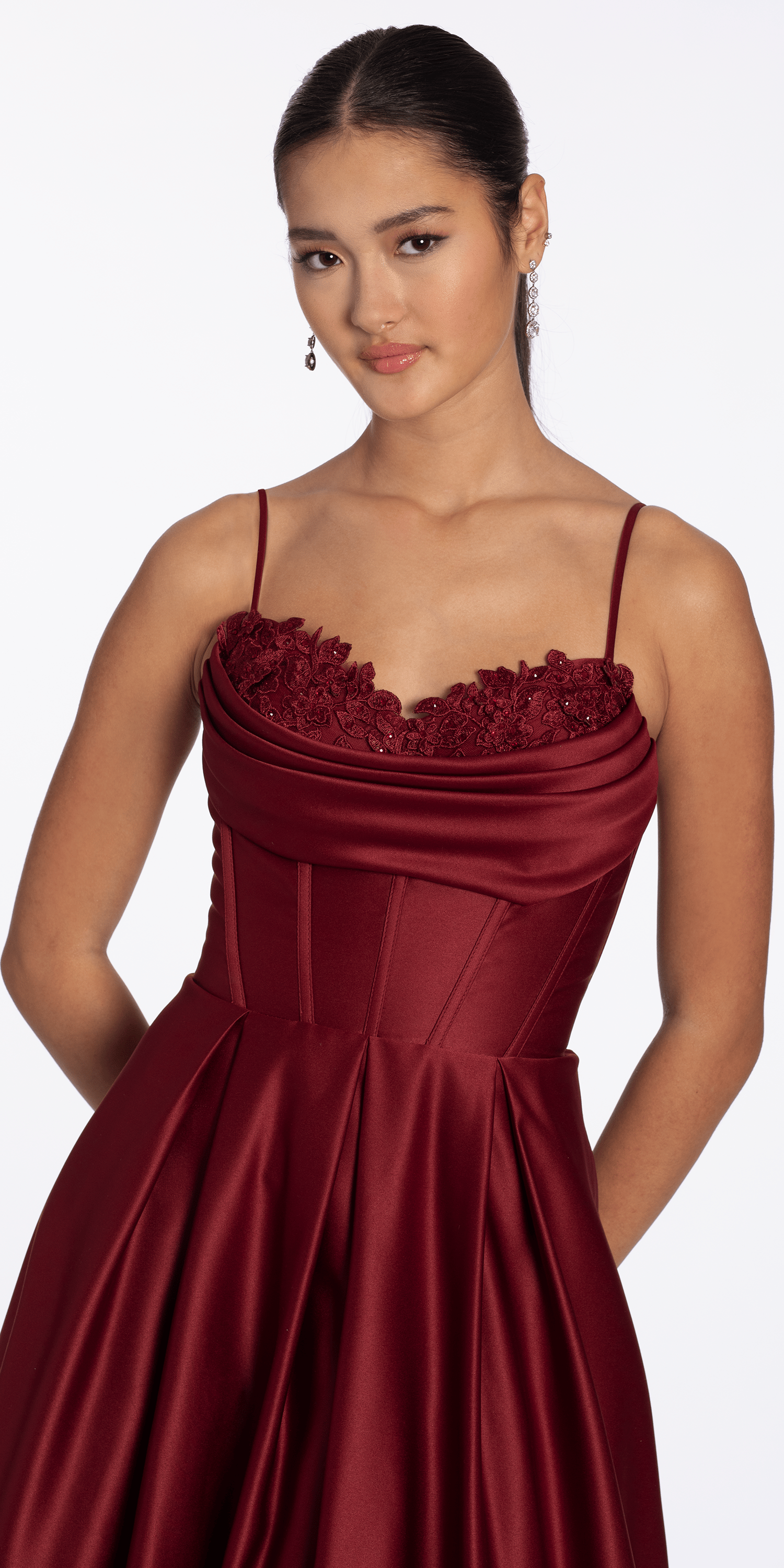 Satin Embroidered Sweetheart Corset Ballgown with Pockets