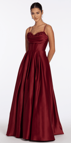Satin Embroidered Sweetheart Corset Ballgown with Pockets