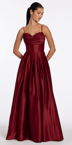 Satin Embroidered Sweetheart Corset Ballgown with Pockets