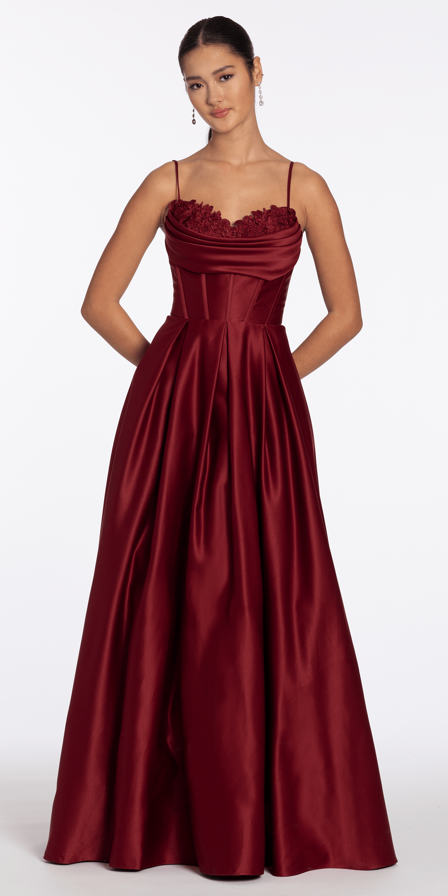 Satin Embroidered Sweetheart Corset Ballgown with Pockets