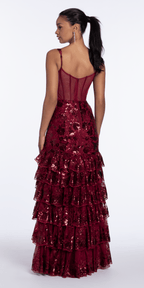 Sweetheart Sequin Tiered Corset Mermaid Dress with Side Slit