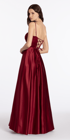 Satin Sweetheart Twist Corset Ballgown with Pockets