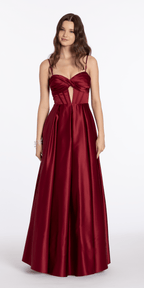 Satin Sweetheart Twist Corset Ballgown with Pockets