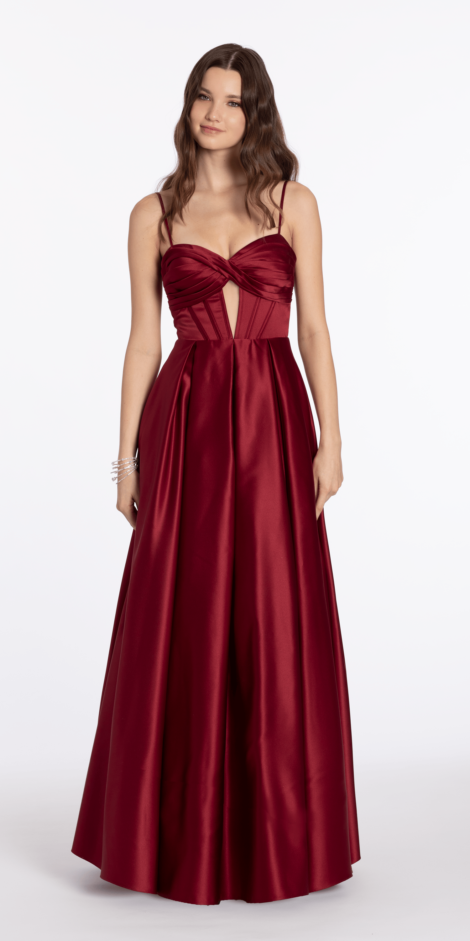 Satin Sweetheart Twist Corset Ballgown with Pockets