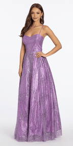 Swirl Glitter Mesh Sweetheart Ballgown with Pockets