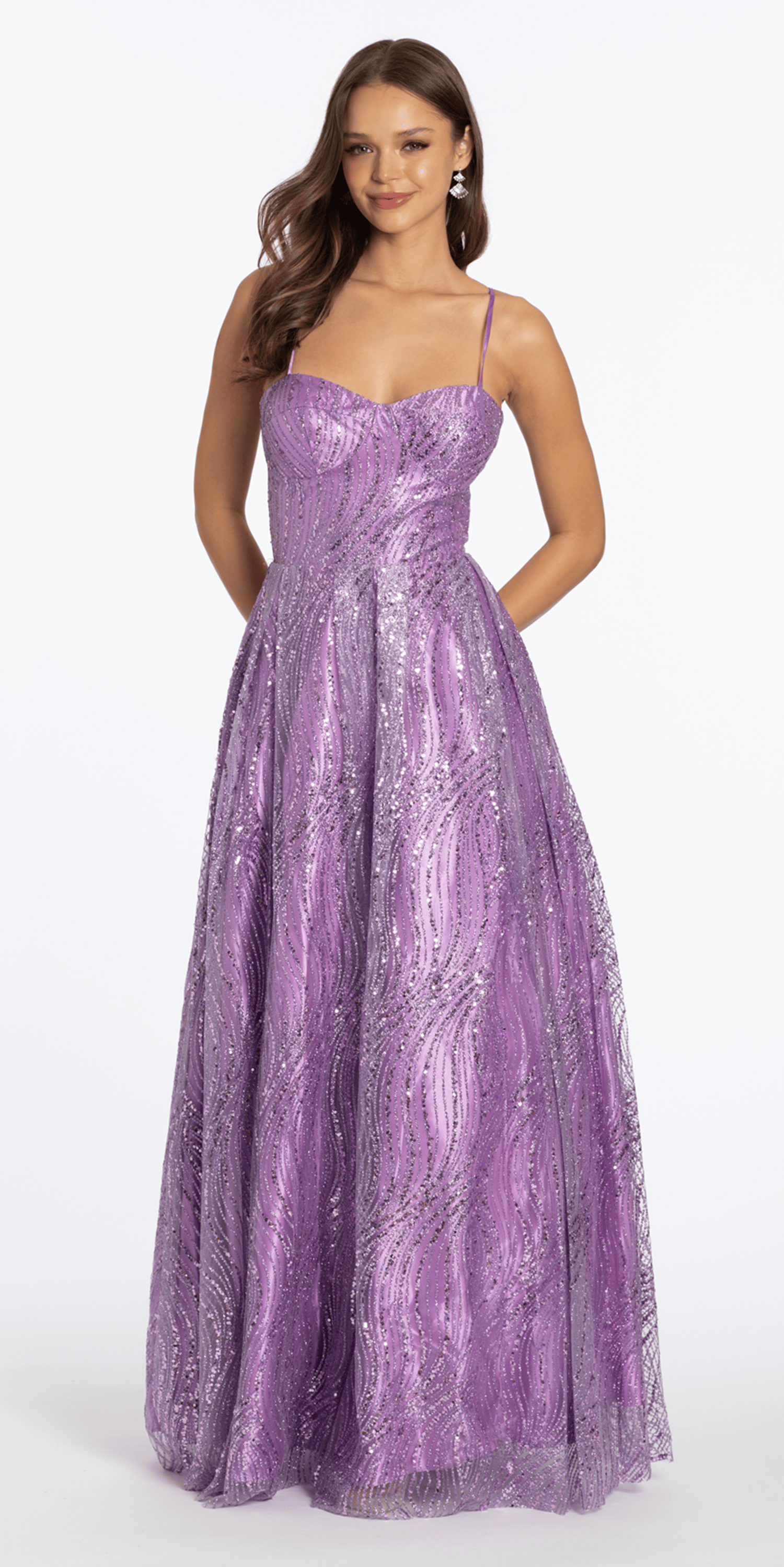 Swirl Glitter Mesh Sweetheart Ballgown with Pockets