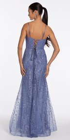 Glitter Mesh Notch Sweetheart Corset Trumpet Dress