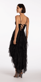 Sweetheart Glitter Mesh Corset High Low Dress
