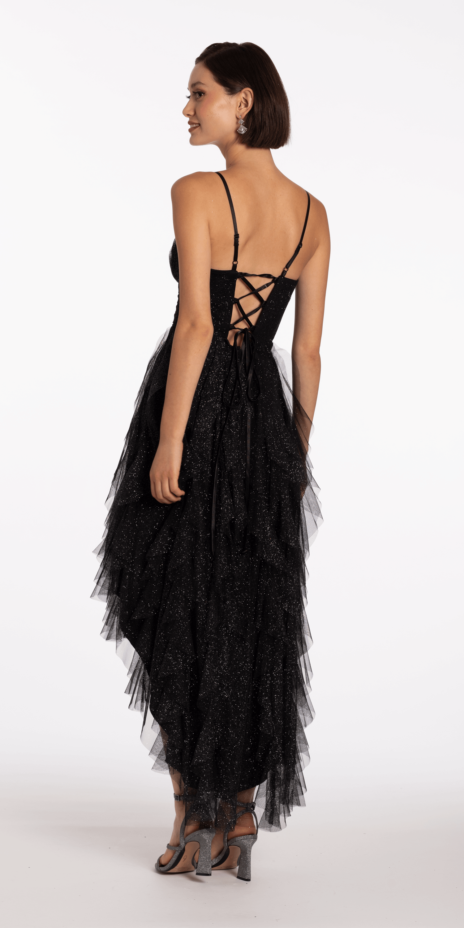 Sweetheart Glitter Mesh Corset High Low Dress