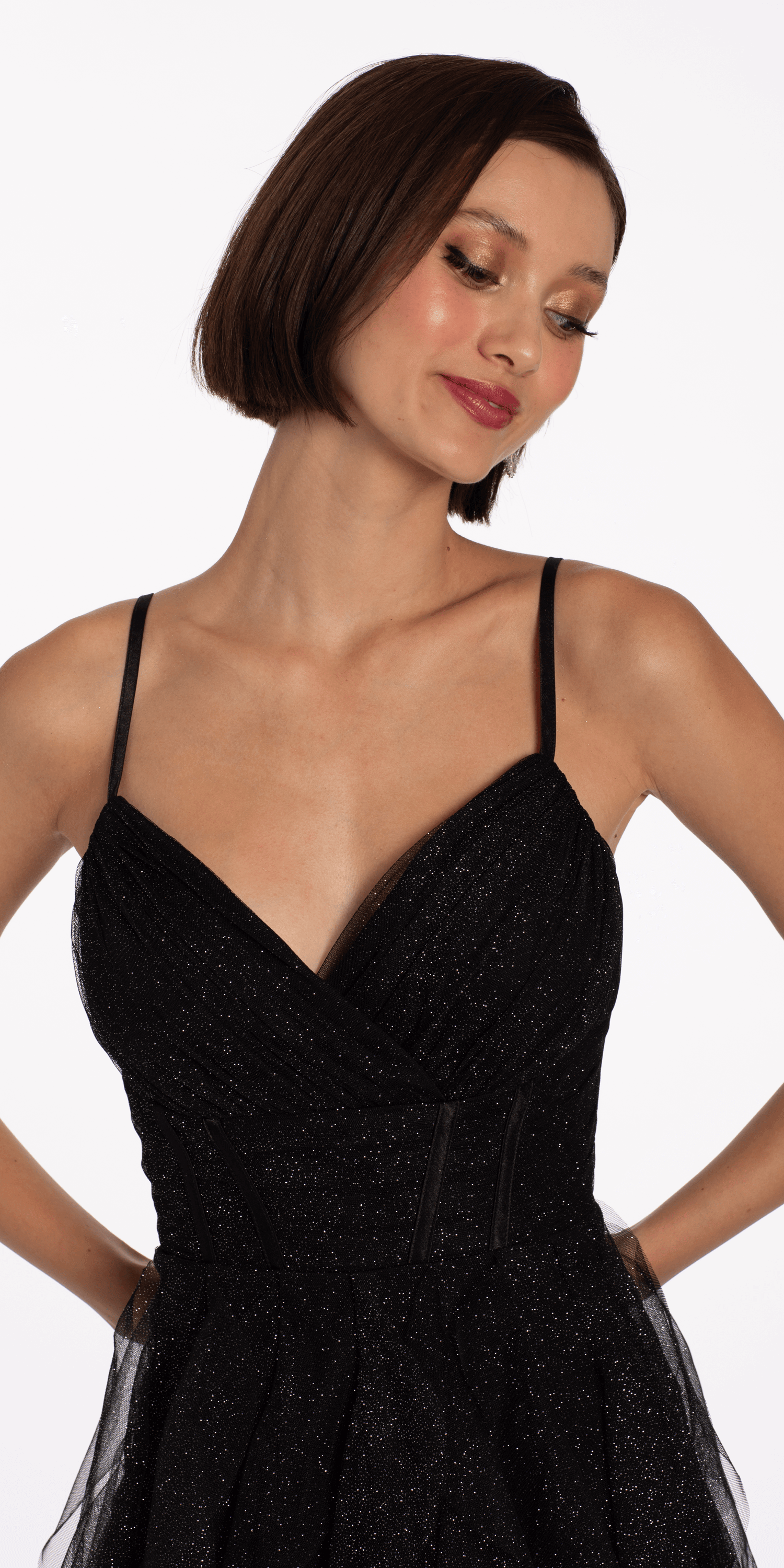 Sweetheart Glitter Mesh Corset High Low Dress
