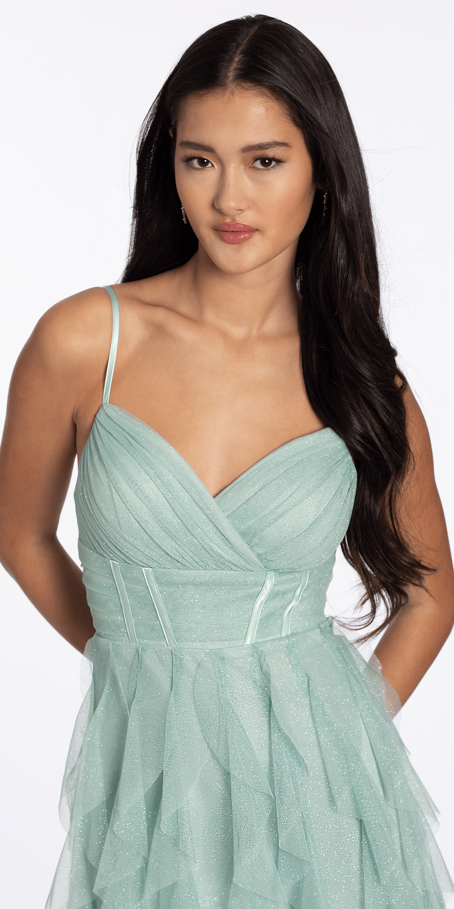 Sweetheart Glitter Mesh Corset High Low Dress