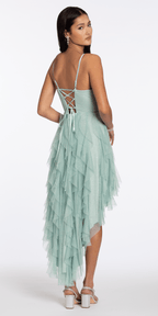 Sweetheart Glitter Mesh Corset High Low Dress