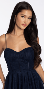 Strappy Back Glitter Mesh Sweetheart Corset High-Low Dress