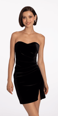 Strapless Velvet Bodycon Dress with Side Gathers