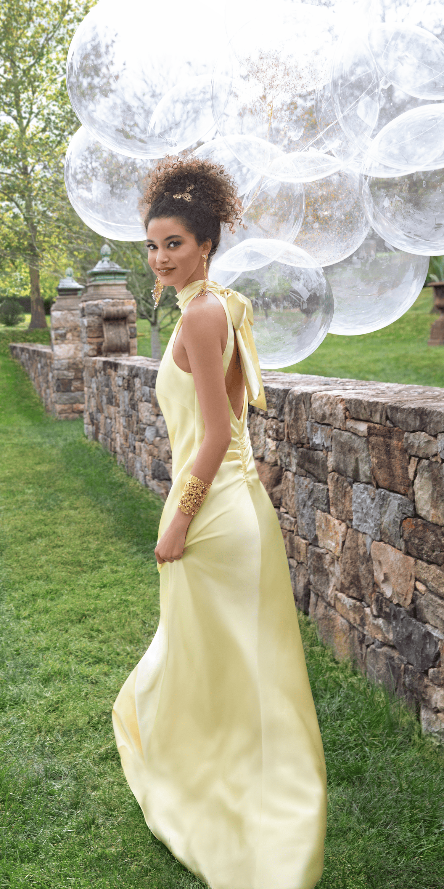 Charmeuse Satin Cutaway Halter Column Dress with Back Ruching