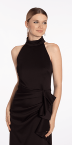 Scuba Mock Neck Midi Dress with Side Cascade