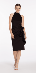 Scuba Mock Neck Midi Dress with Side Cascade
