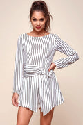 Abbey Waist Tie Pinstripe Romper White & Black