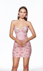 Alyce Paris Floral Heat Stone Ruched Mini HoCo Dress 40074