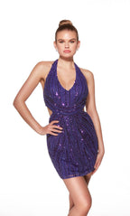Alyce Paris Hot Fix Halter Neck Mini Dress 40096