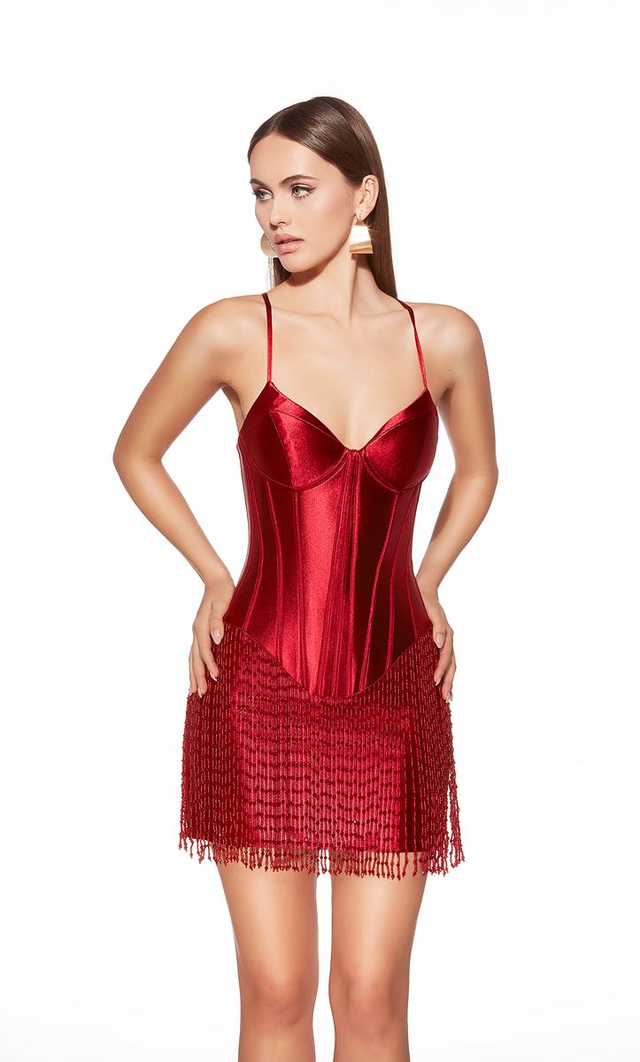 Alyce Paris Dropped Waist Mini Fringe Dress 40118