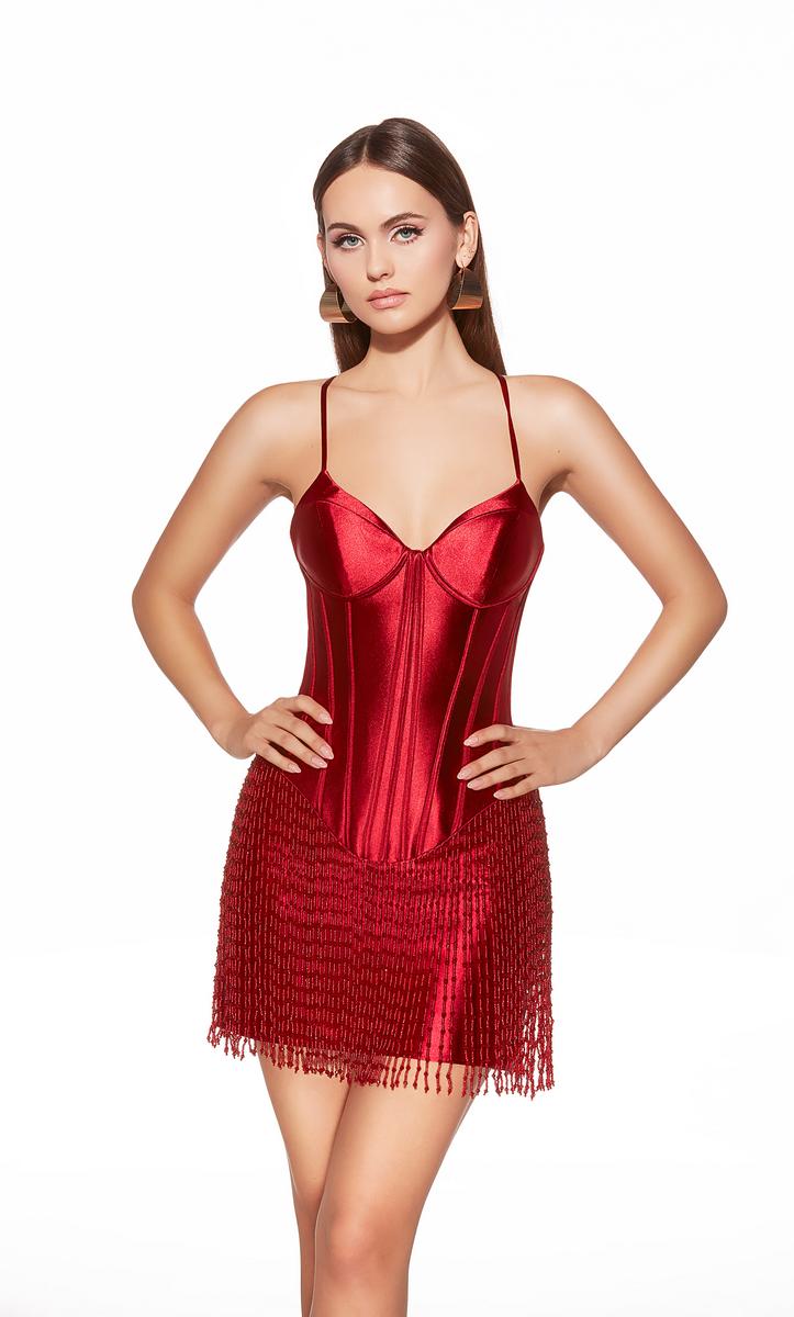 Alyce Paris Dropped Waist Mini Fringe Dress 40118