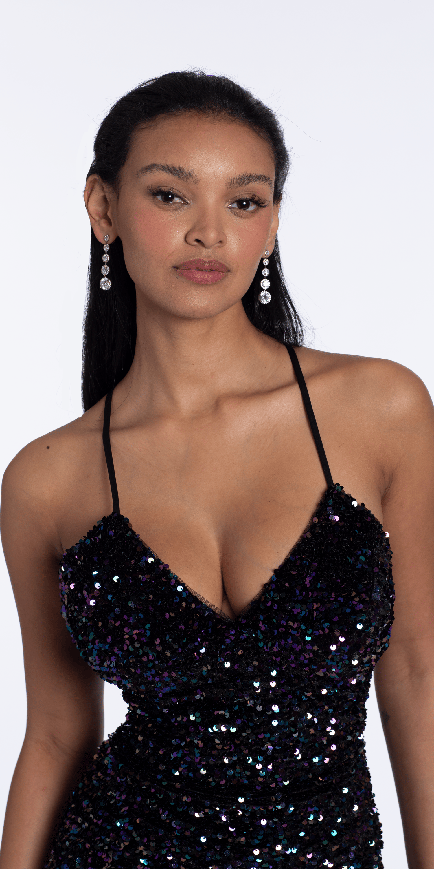 Sequin Lace Up Dress with Side Slit