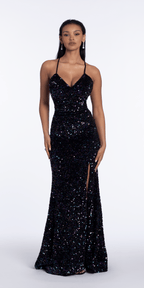 Sequin Lace Up Dress with Side Slit