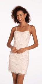 Mesh 3D Butterfly Lace Up Back Sheath Dress