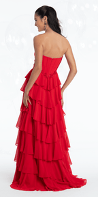 Strapless Beaded Chiffon Corset Tiered Ballgown