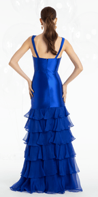 Satin Plunge Corset Mermaid Dress with Chiffon Tiers