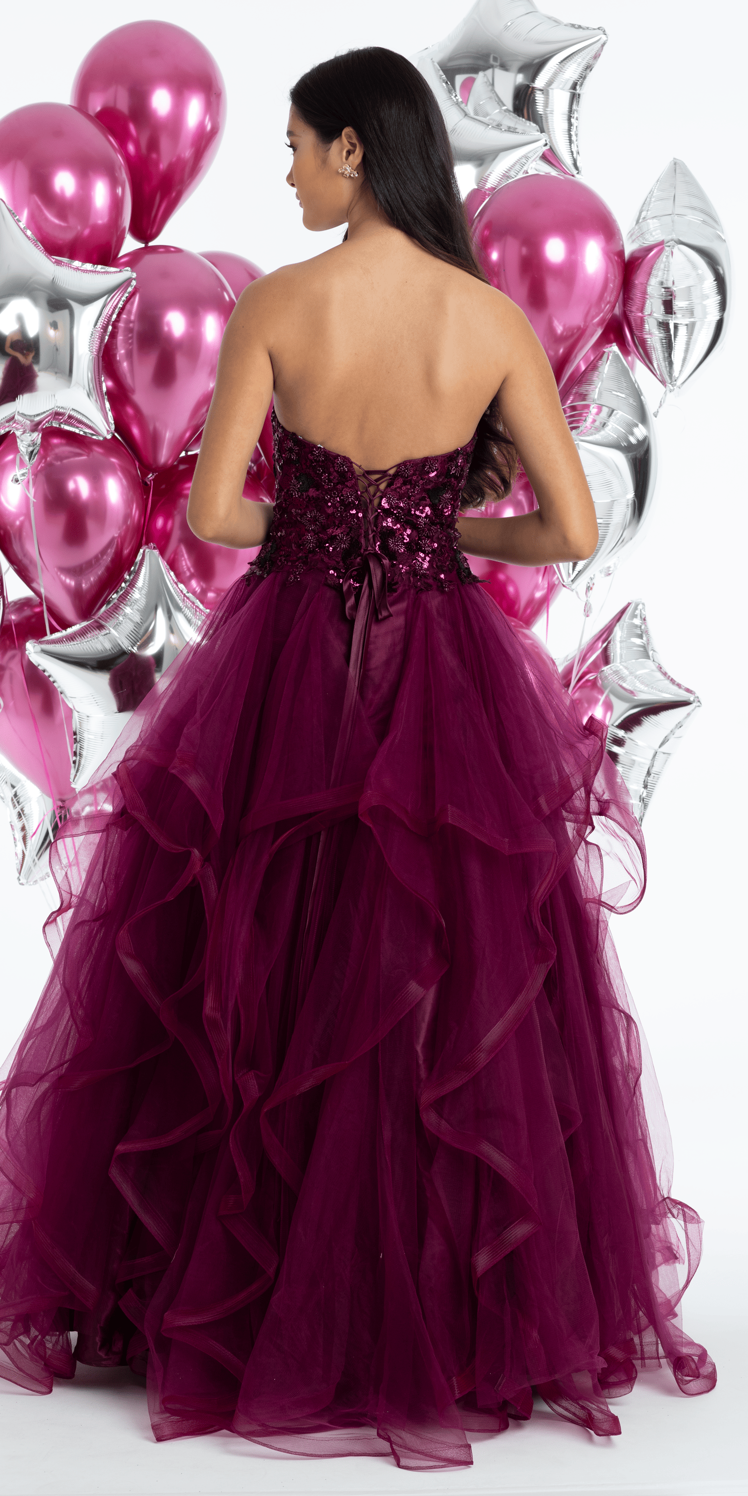 Tulle Sweetheart Floral Sequin Tiered Ballgown