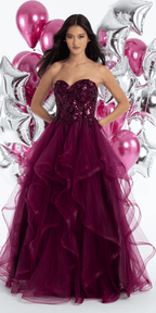 Tulle Sweetheart Floral Sequin Tiered Ballgown